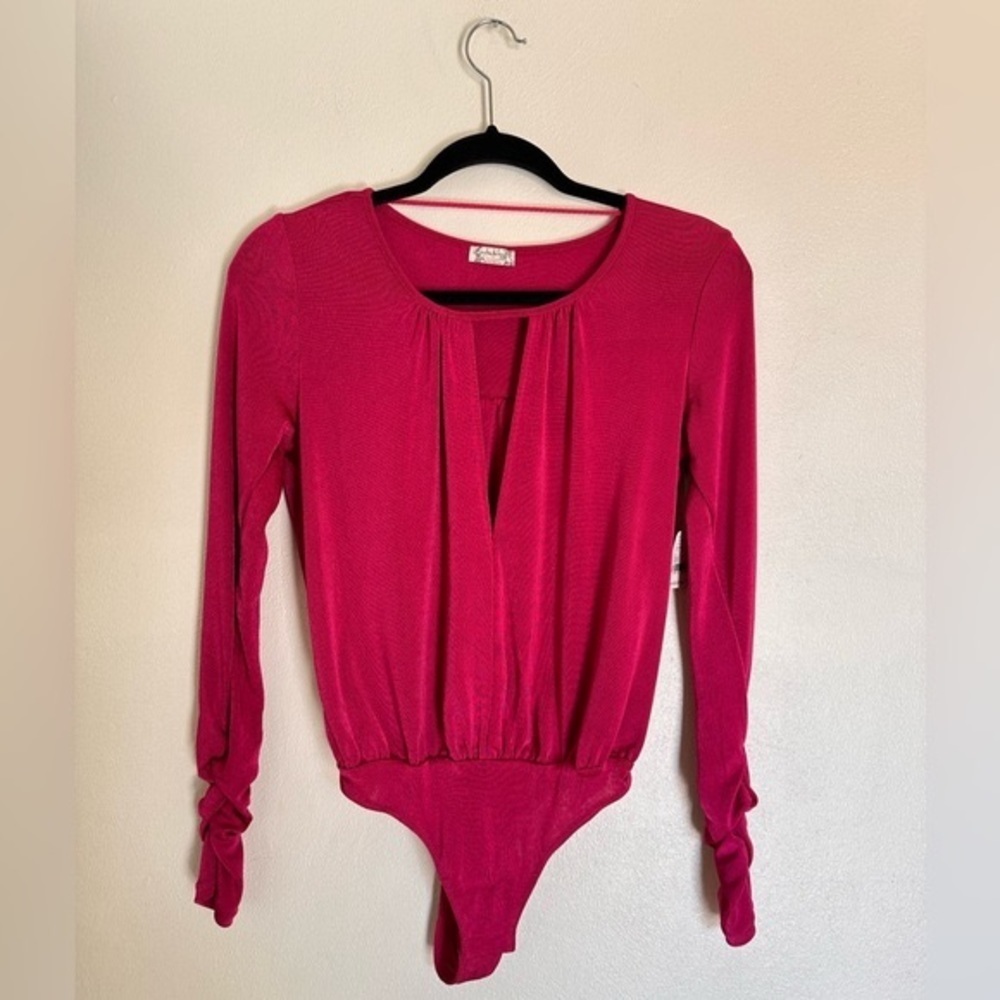 Free People Intimately Keyhole Long Sleeve Bodysuit in Pink